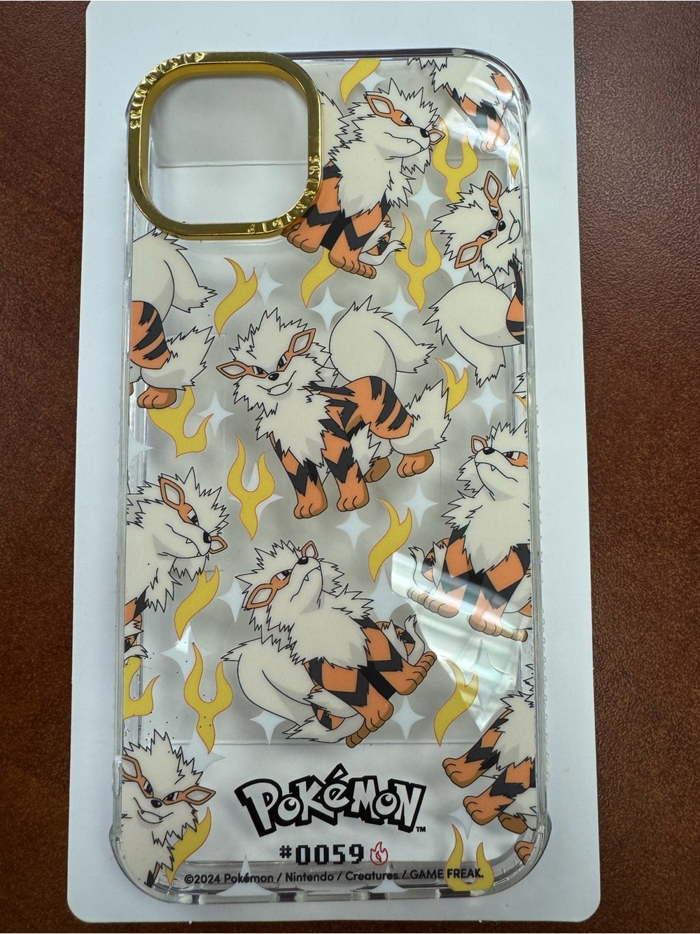 Arcanine Clear Phone Case with Gold Camera Trim - Fire Design- IPhone 15 Plus
